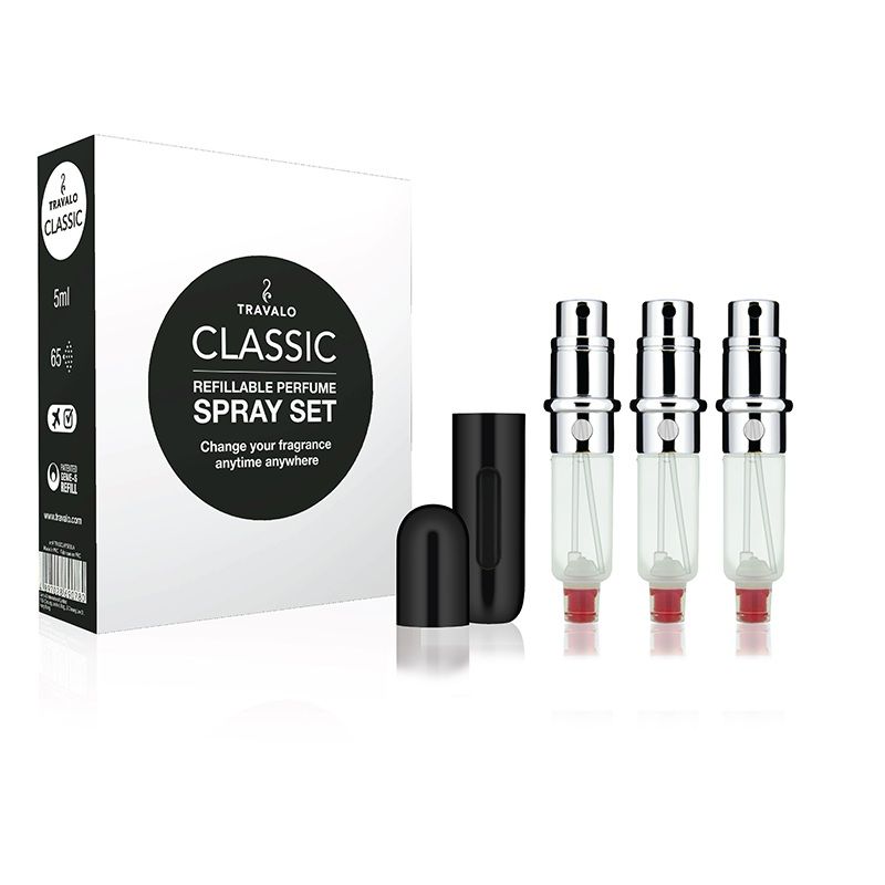Travalo Set Classic Black Recipient reincarcabil pentru parfum cu atomizor 3x5ml