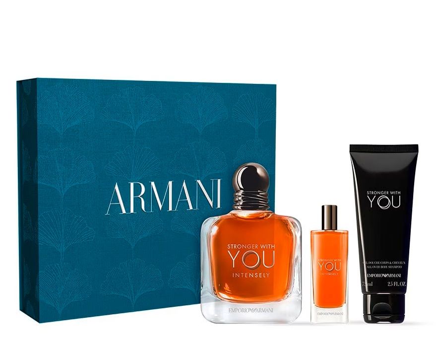 Armani Stronger With You Intensely Set (Apa de parfum 100ml + Apa de parfum 15ml + Gel de dus 75ml)