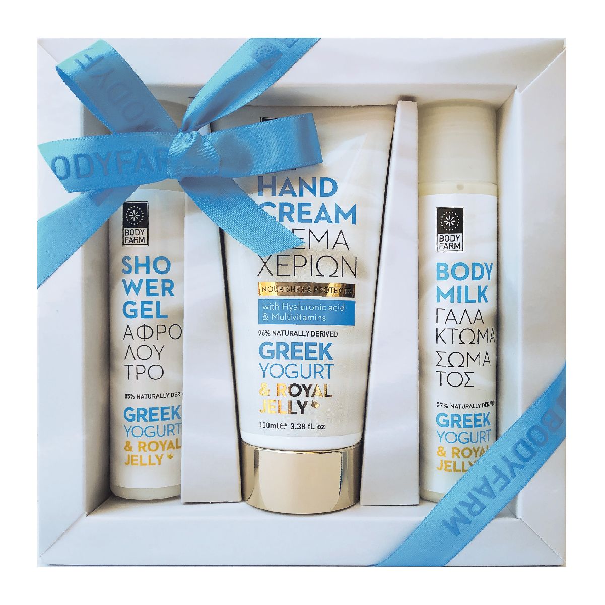 Bodyfarm Iaurt Grecesc Set (Gel de Dus 50ml + Lotiune de corp 50ml + Crema pentru maini 100ml)