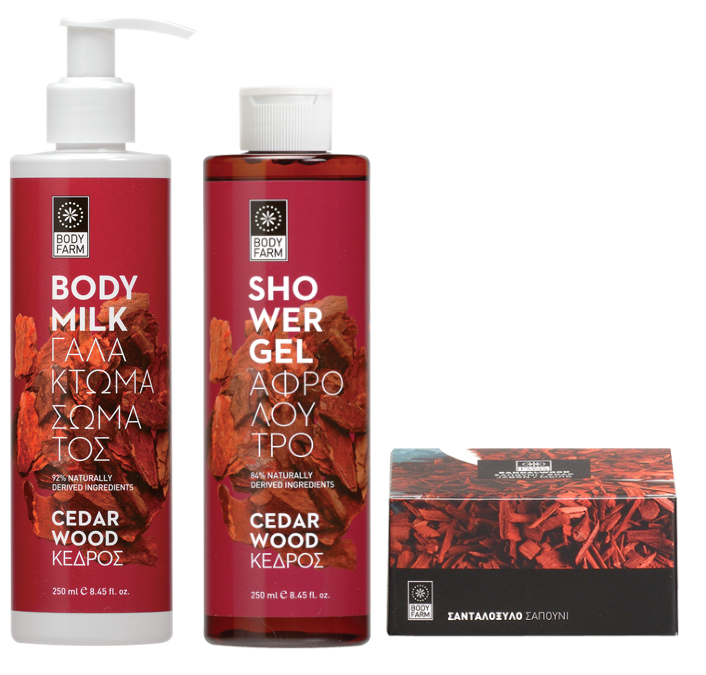 Bodyfarm Set Lemn Cedru (Lotiune de Corp 250ml + Gel de Dus 250ml + Sapun 125g)