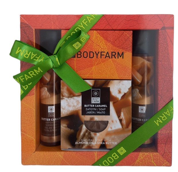 Bodyfarm Set Mini Caramel (Lotiune de Corp 50ml + Gel de Dus 50ml + Sapun 110g)