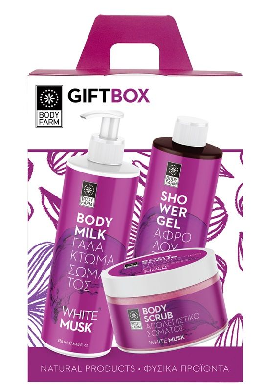 Bodyfarm Set Mosc Alb (Lotiune de Corp 250ml + Gel de Dus 250ml + Scrub Corp 200ml)