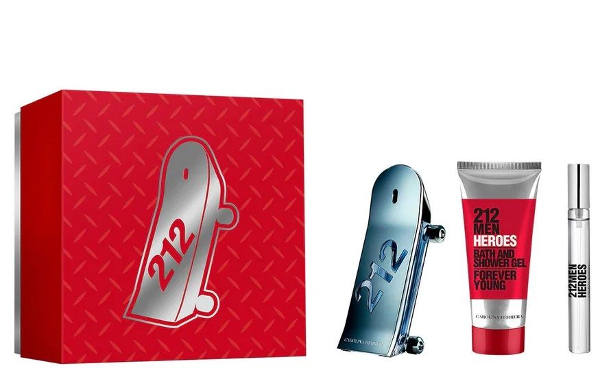 Carolina Herrera 212 Men Heroes Set (Apa de toaleta 90ml + Apa de toaleta 10ml + Gel de dus 100ml) 
