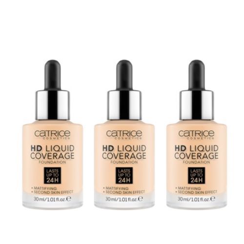 Catrice Pachet 3X Fond de Ten HD Liquid Coverage 002 Porcelain Beige 30ml