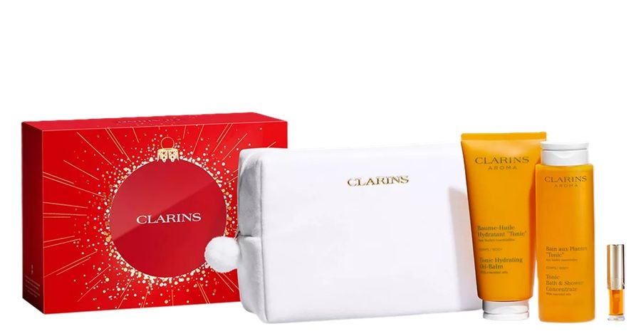 Clarins Aroma Set (Balsam pentru corp 200ml + Gel de dus 200ml + Ulei buze 1.4ml + Pouch)