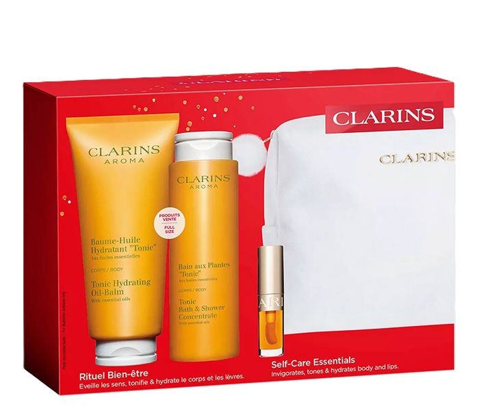 Clarins Aroma Set (Balsam pentru corp 200ml + Gel de dus 200ml + Ulei buze 1.4ml + Pouch)