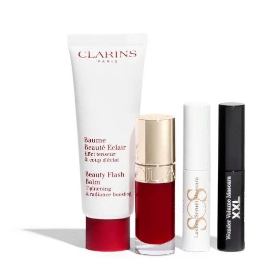 Clarins Beauty Flash Balm Set (Crema de fata 50ml + Ulei buze 7ml + Primer gene 3ml + Mascara 3ml + Pouch)