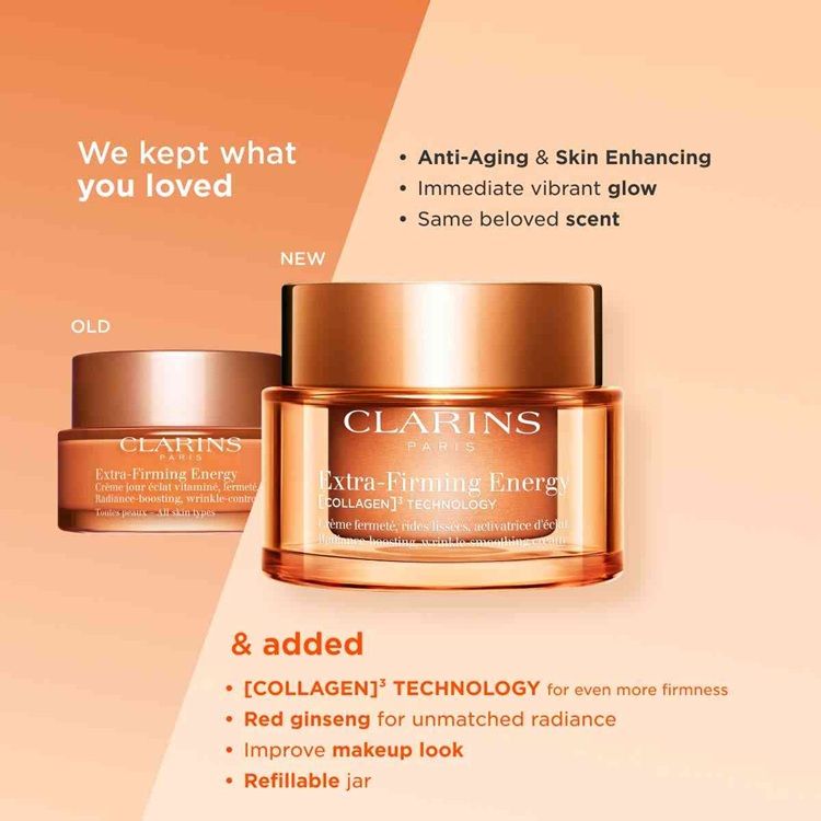 Clarins Extra-Firming Collagen³ Energy Cream ambalaj nou si anterior