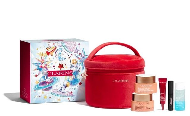Clarins Extra Firming Set (Crema Zi 50ml + Crema Noapte 50ml + Crema ochi 7ml + Demachiant 30ml + Mascara 3ml + Ser 0.9ml + Pouch)