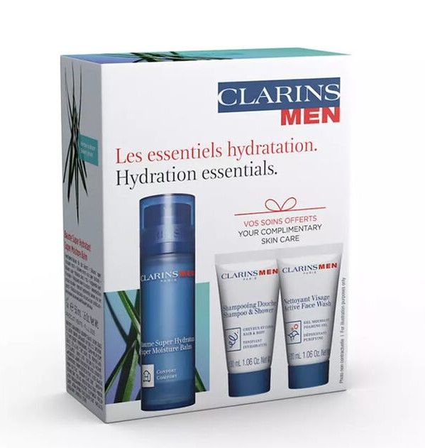Clarins Men Set (Balsam Super Moisture 50ml + Active Face Wash 30ml + Gel de dus 2in1 30ml)