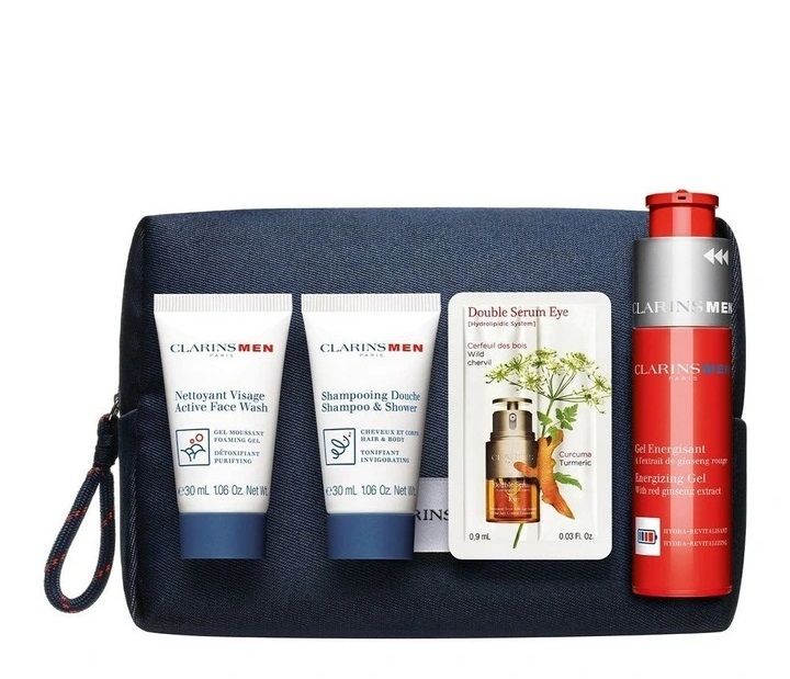 Clarins Men Set (Crema Energizing Gel 50ml + Spuma Curatare Ten 30ml + Gel de dus 30ml + Ser Ochi 0.9ml + Pouch)