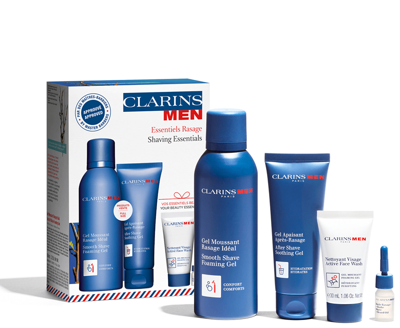 Clarins Men Set (Spuma de ras 150ml + Gel aftershave 75ml + Spuma curatare ten 30ml + Ulei barba 3ml)
