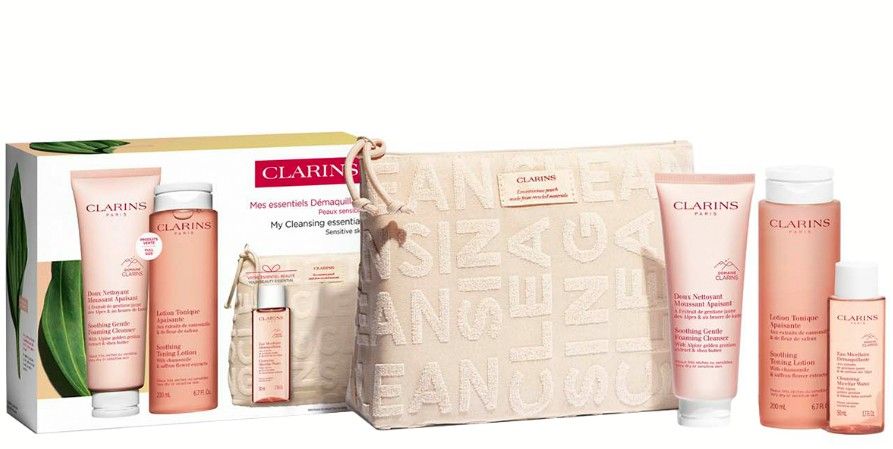Clarins Set Cleansing Essentials (Demachiant crema 125ml + Lotiune Tonica 200ml + Apa micelara 50ml + Pouch)