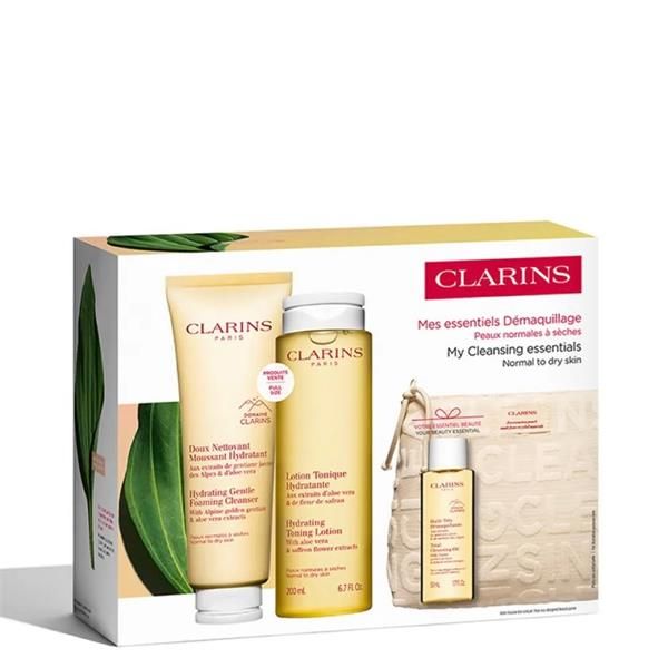 Clarins Set Cleansing Essentials (Demachiant Velvet Cleansing Milk 200ml + Lotiune Tonica 200ml + Scrub 15ml + Pouch)