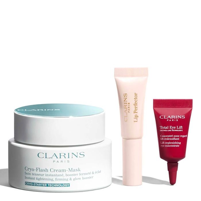 Clarins Set (Cryo-Flash Mask 75ml + Balsam buze 5ml + Crema ochi 3ml + Pouch)