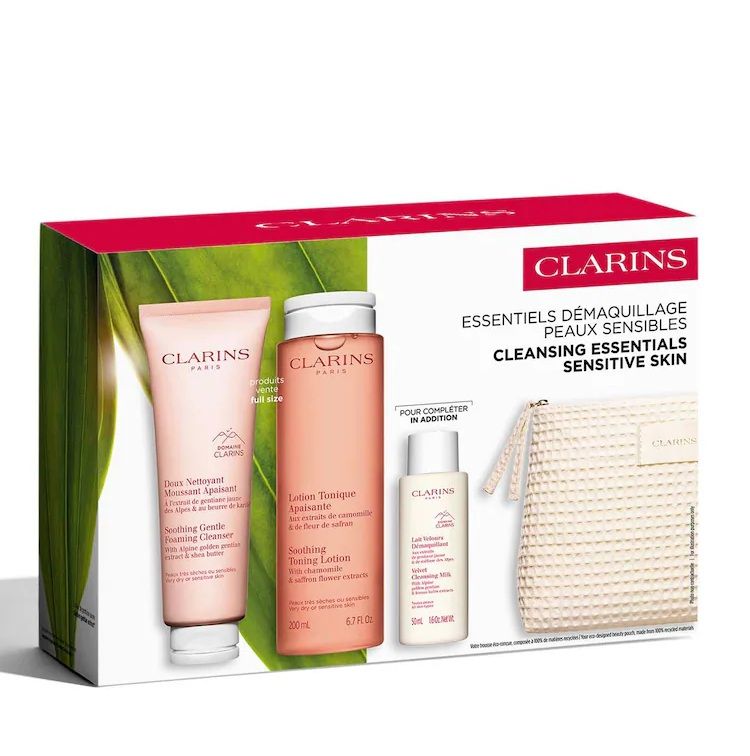 Clarins Set Demachiere Ten Sensibil (Crema curatare 125ml + Lotiune Tonica 200ml + Demachiant 50ml + Pouch)