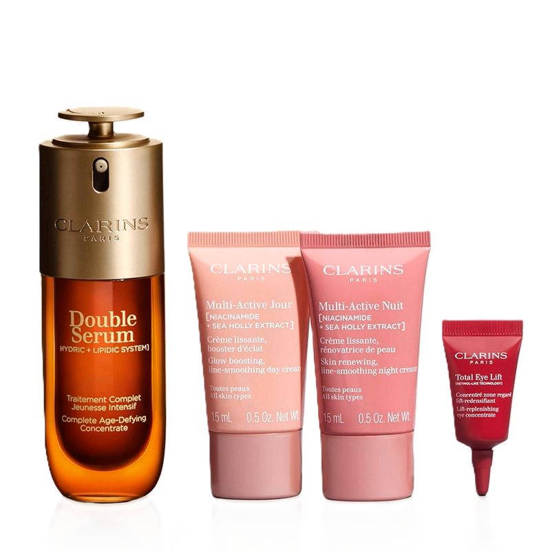 Clarins Set (Double Serum 50ml + Multi-Active Crema zi 15ml + Crema noapte 15ml + Ser ochi 3ml)