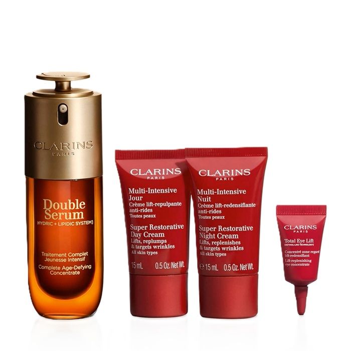 Clarins Set (Double Serum 50ml + Super Restorative Crema zi 15ml + Crema noapte 15ml + Ser ochi 3ml)