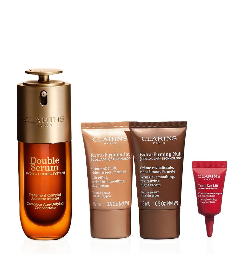 Clarins Set (Double Serum 50ml + Extra-Firming Crema zi 15ml + Crema noapte 15ml + Ser ochi 3ml)