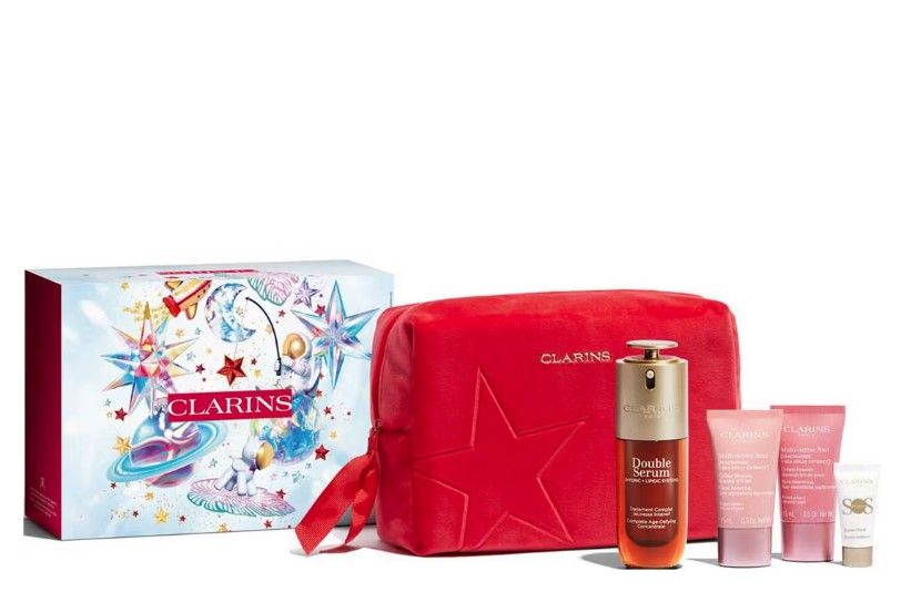Clarins Set (Double Serum 50ml + Multi-Active Crema zi 15ml + Multi-Active Crema noapte 15ml + SOS Primer 5ml + Pouch)