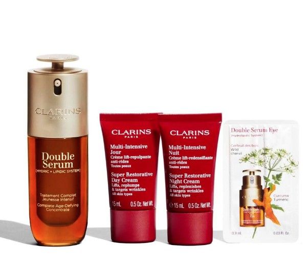 Clarins Set (Double Serum 50ml + Super Restorative Crema zi 15ml + Super Restorative Crema noapte 15ml + Double Serum Eye 0.9ml)