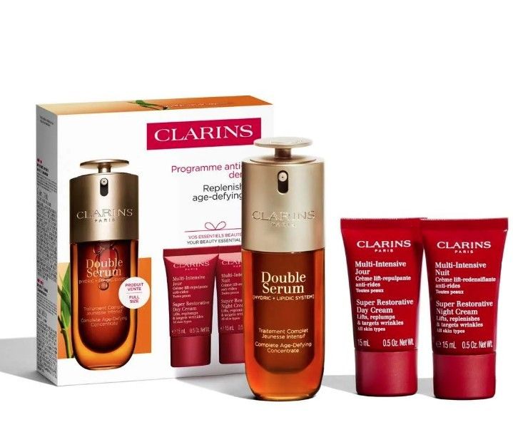 Clarins Set (Double Serum 50ml + Super Restorative Crema zi 15ml + Super Restorative Crema noapte 15ml + Double Serum Eye 0.9ml)