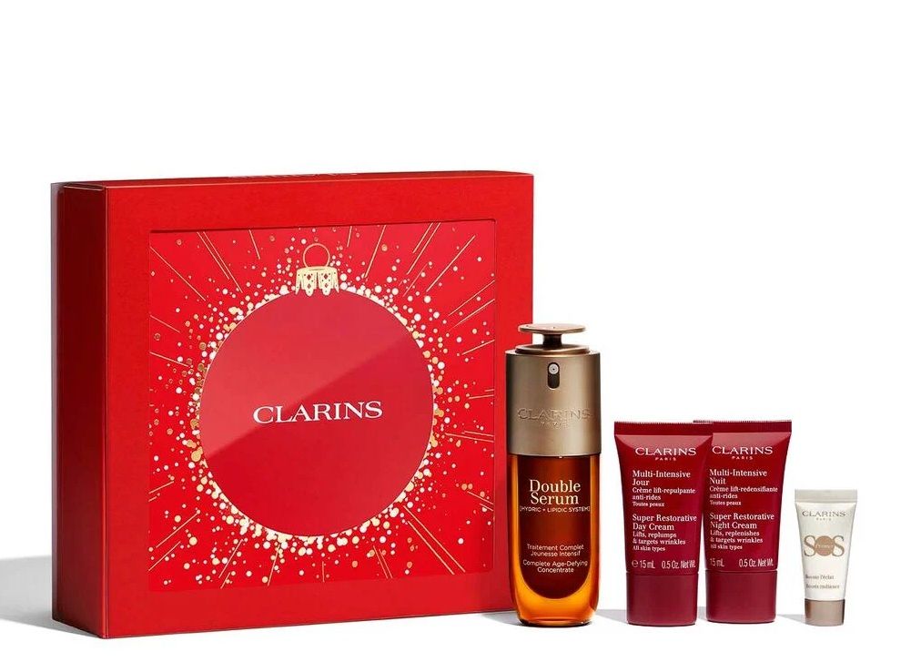 Clarins Set (Double Serum 50ml + Super Restorative Crema zi 15ml + Super Restorative Crema noapte 15ml + SOS Primer 5ml)
