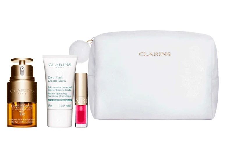 Clarins Set (Double Serum Eye Ser Ochi 20ml + Masca Cryo-Flash 15ml + Ulei buze 1.4ml + Pouch)