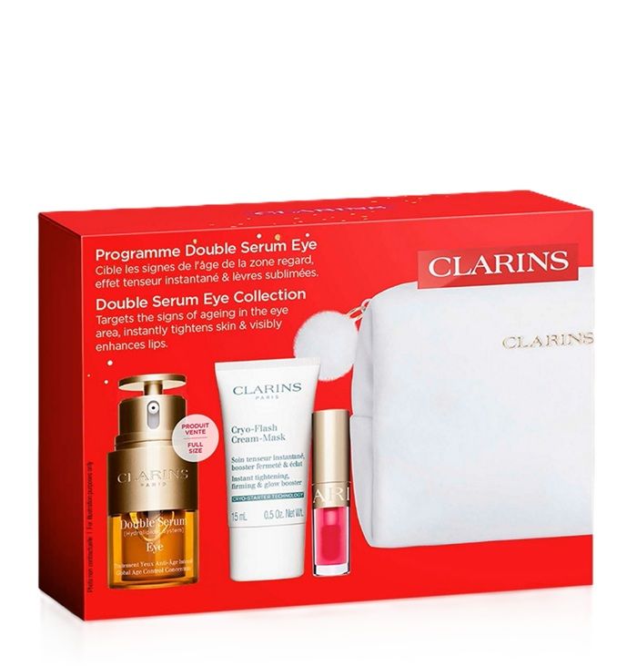 Clarins Set (Double Serum Eye Ser Ochi 20ml + Demachiant 30ml + Mascara Wonder Perfect 4D 3ml + Pouch)
