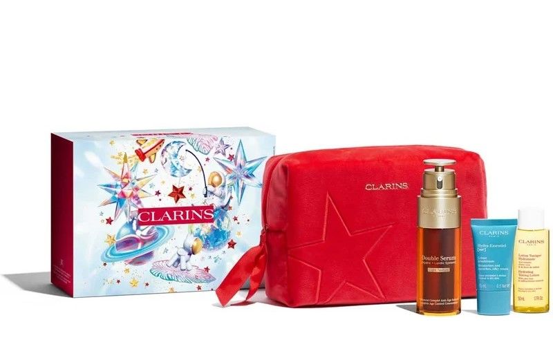Clarins Set (Double Serum Light Texture 50ml + Hydra-essentiel Crema zi 15ml + Lotiune Tonica 50ml + Pouch)