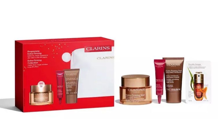 Clarins Set (Extra-Firming Collagen³ Crema Zi 50ml + Crema Noapte 15ml + Crema ochi 7ml + Pouch)