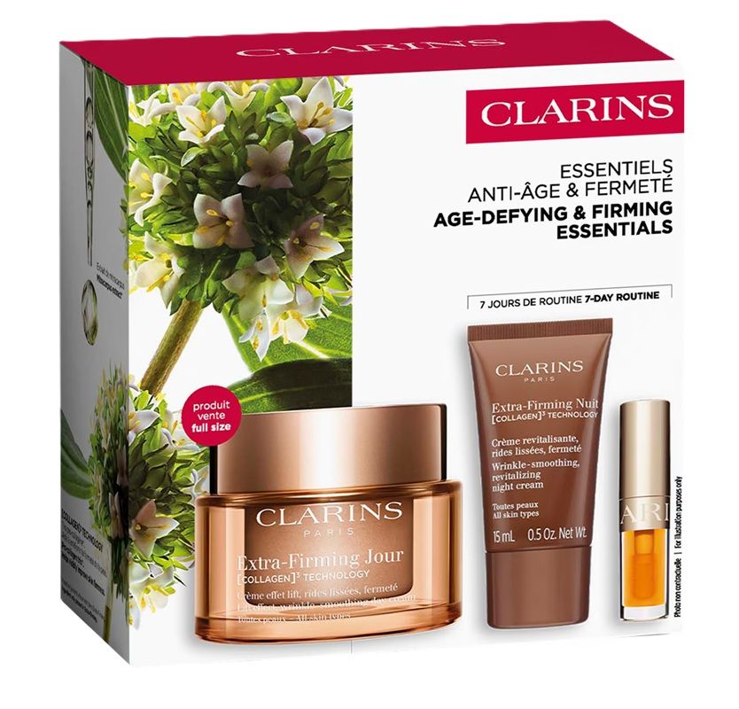 Clarins Set (Extra-Firming Collagen³ Crema Zi 50ml + Crema Noapte 15ml + Crema ochi 7ml + Pouch)