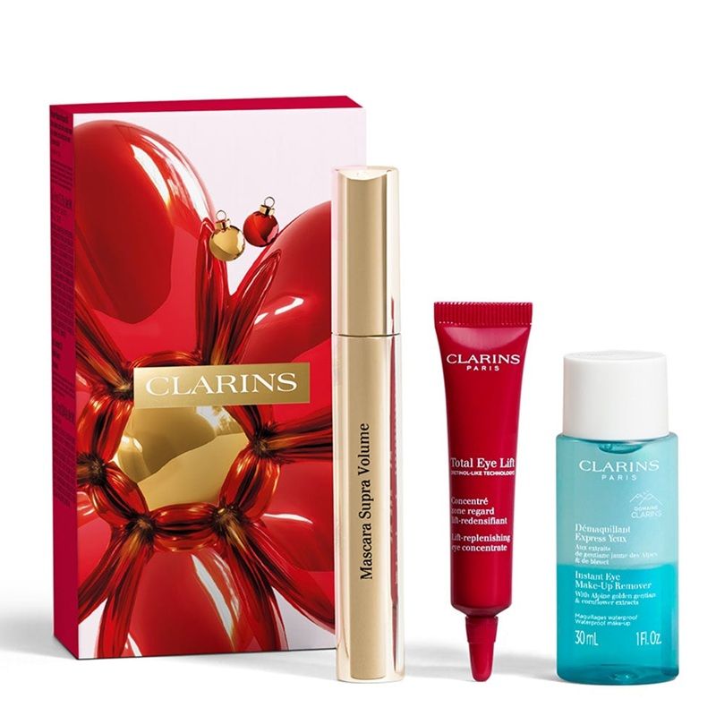 Clarins Set (Mascara Supra Volume 01 Intense Black 8ml + Crema ochi Total Eye Lift 7ml + Demachiant 10ml)