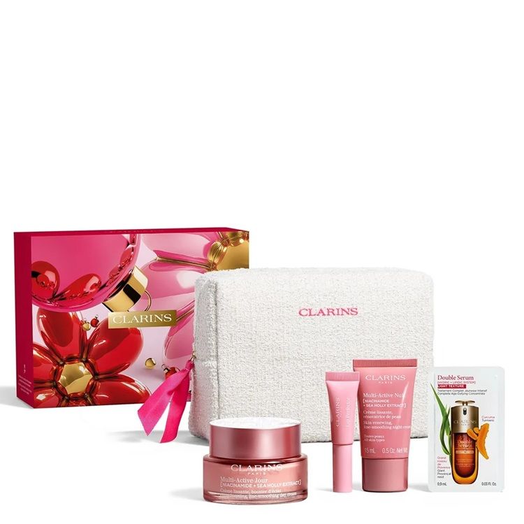 Clarins Set (Multi-Active Crema zi 50ml + Multi-Active Crema noapte 15ml + Balsam buze 5ml + Pouch)