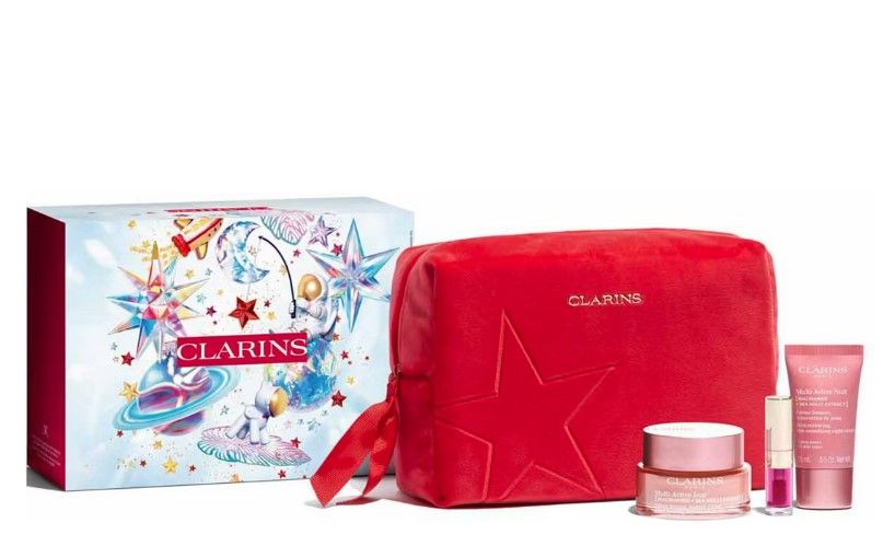 Clarins Set (Multi-Active Crema zi 50ml + Multi-Active Crema noapte 15ml + Ulei buze 1.4ml + Double Serum 0.9ml + Pouch) 