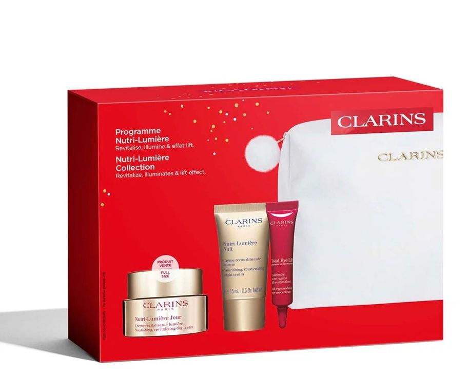 Clarins Set (Nutri-Lumiere Crema Zi 50ml + Crema Noapte 15ml + Ser ochi Total Eye Lift 7ml + Pouch)