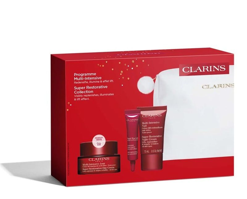 Clarins Set (Super Restorative Crema Zi 50ml + Super Restorative Crema Noapte 15ml + Crema Ochi 7ml + Ser 0.9ml + Pouch)