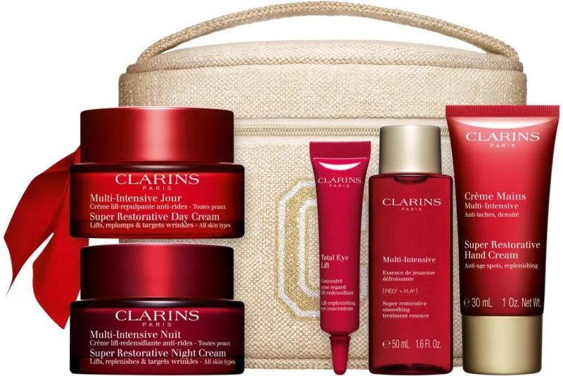 Clarins Set (Super Restorative Crema Zi 50ml + Crema Noapte 50ml + Emulsie 50ml + Crema maini 30ml + Ser ochi 7ml + Pouch)