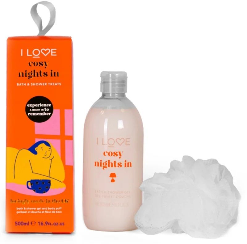 I Love Set Cosy Nights In (Gel de Dus 500ml + Burete de Baie)