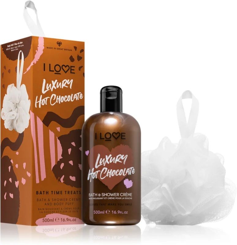 I Love Set Luxury Hot Chocolate (Gel de Dus 500ml + Burete de Baie)