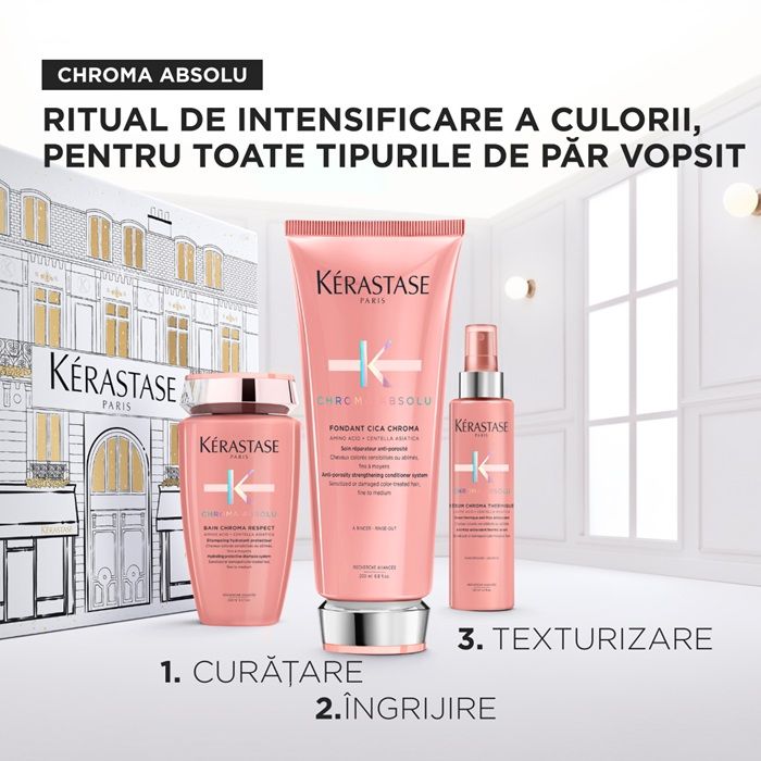 Kerastase Chroma Absolu Set pentru Par Vopsit (Sampon 250ml + Balsam 200ml + Serum Leave-in 150ml)