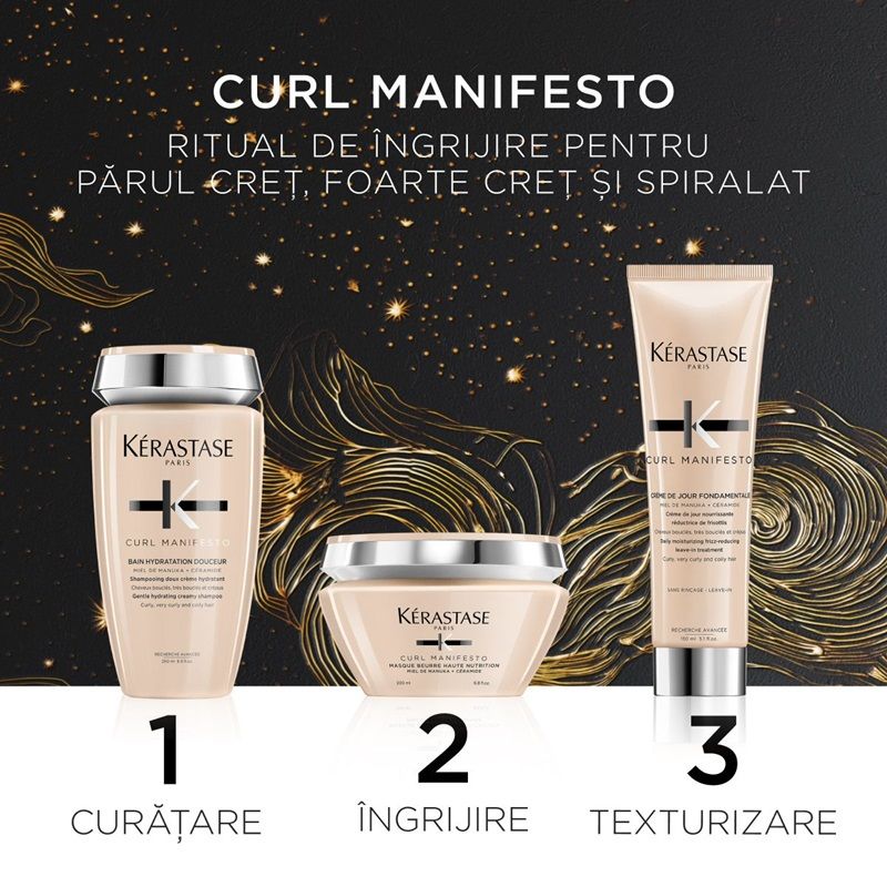 Kerastase Curl Manifesto Set Par Cret/Spiralat (Sampon 250ml + Masca 200ml + Tratament Leave-in 150ml)