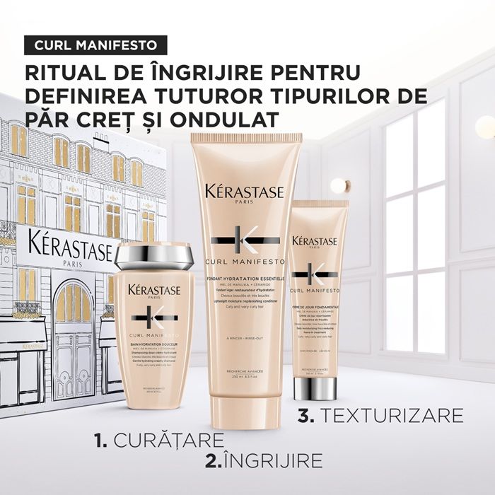 Kerastase Curl Manifesto Set Par Cret/Spiralat (Sampon 250ml + Balsam 250ml + Crema Protectie Termica 150ml)