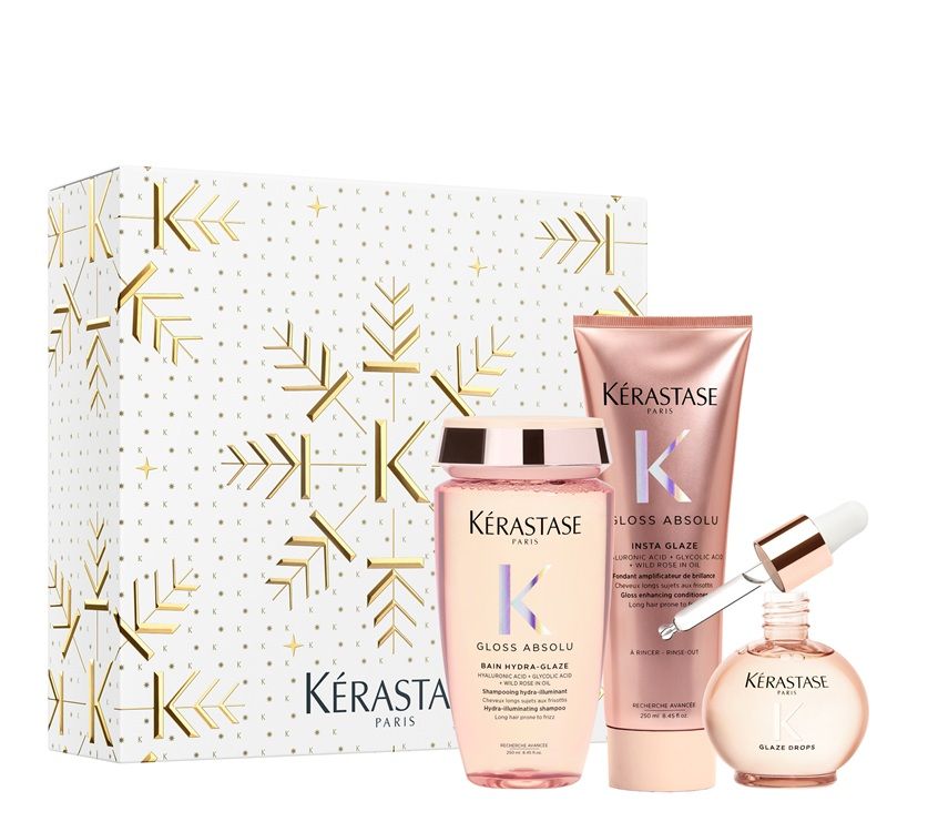 Kerastase Gloss Absolu Set Par Lung (Sampon Bain Hydra-Glaze 250ml + Balsam 250ml + Ulei 45ml)