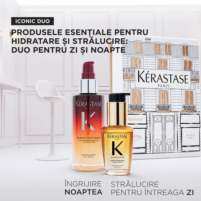 Kerastase Iconics Set (Ser Nutritive 8H Magic Night Serum 90ml + Ulei Elixir Ultime 30ml)