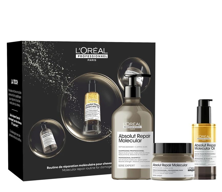 L’Oréal Professionnel Serie Expert Absolut Repair Molecular Set (Sampon 300ml + Ser 250ml + Ulei bifazic 90ml)
