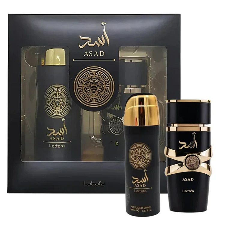 Lattafa Asad Set (Apa de parfum pentru barbati 100ml + Deodorant spray 200ml)