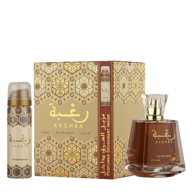 Lattafa Raghba Set (Apa de parfum unisex 100ml + Deodorant spray 50ml)