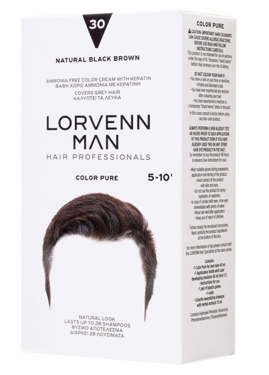 Lorvenn Vopsea Par Pentru Barbati Color Pure 30 Natural Black-Brown 40ml
