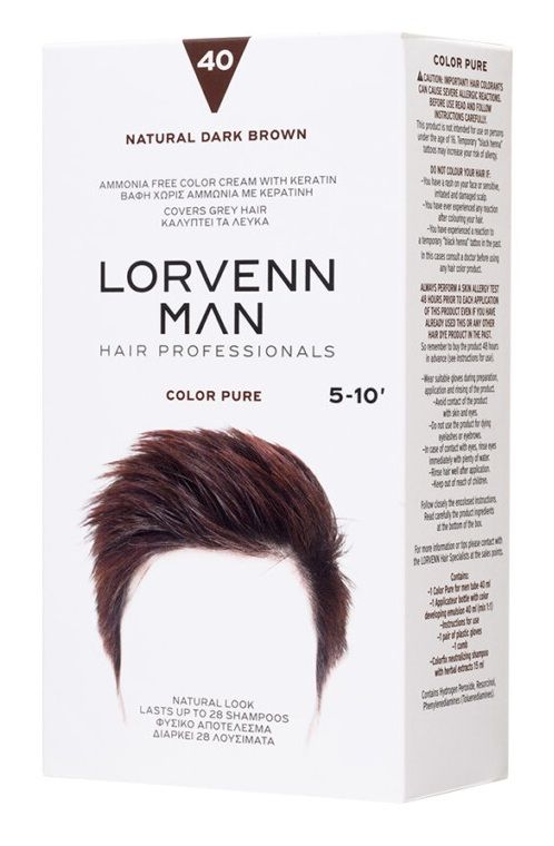Lorvenn Vopsea Par Pentru Barbati Color Pure 40 Natural Dark Brown 40ml